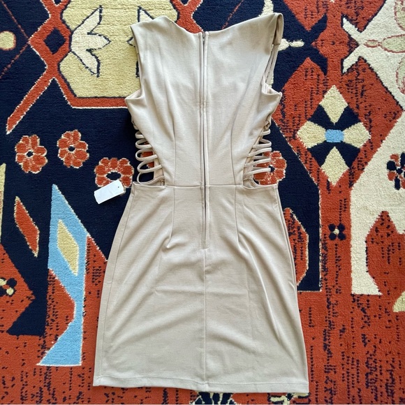 Bodycon Sexy Cutout Dress, Medium in Beige - Picture 2 of 3